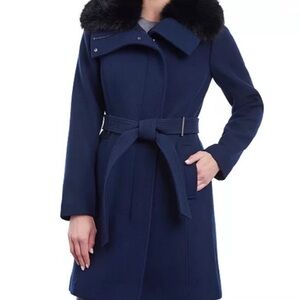 NWT Michael Kors Faux Fur Collar Wool Blend Coat